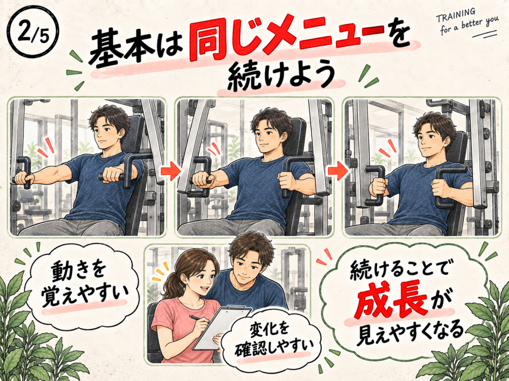 同じ筋トレメニューを続けて動きや成長を確認する男女
