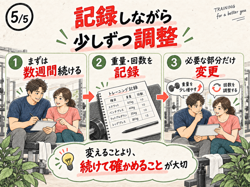 トレーニング記録を確認しながら必要な部分だけ変更する男女