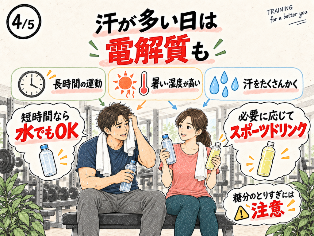 長時間の運動や暑い日、汗を多くかく日に水とスポーツドリンクを使い分ける男女